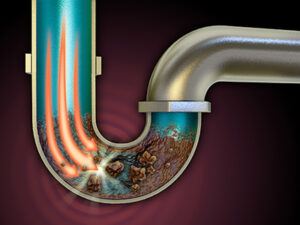 Chemical agent used to unclog some pipes. Digital illustration.